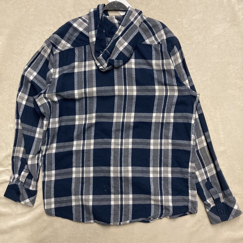 Quiksilver Button up flannel hoodie shirt XL Blue plaid Long sleeve Hooded - Picture 5 of 8